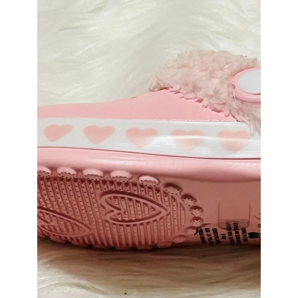 Stepping Stones Toddler Size 6 Pink Faux Fur Lined Clogs Sandals Shoes Hearts